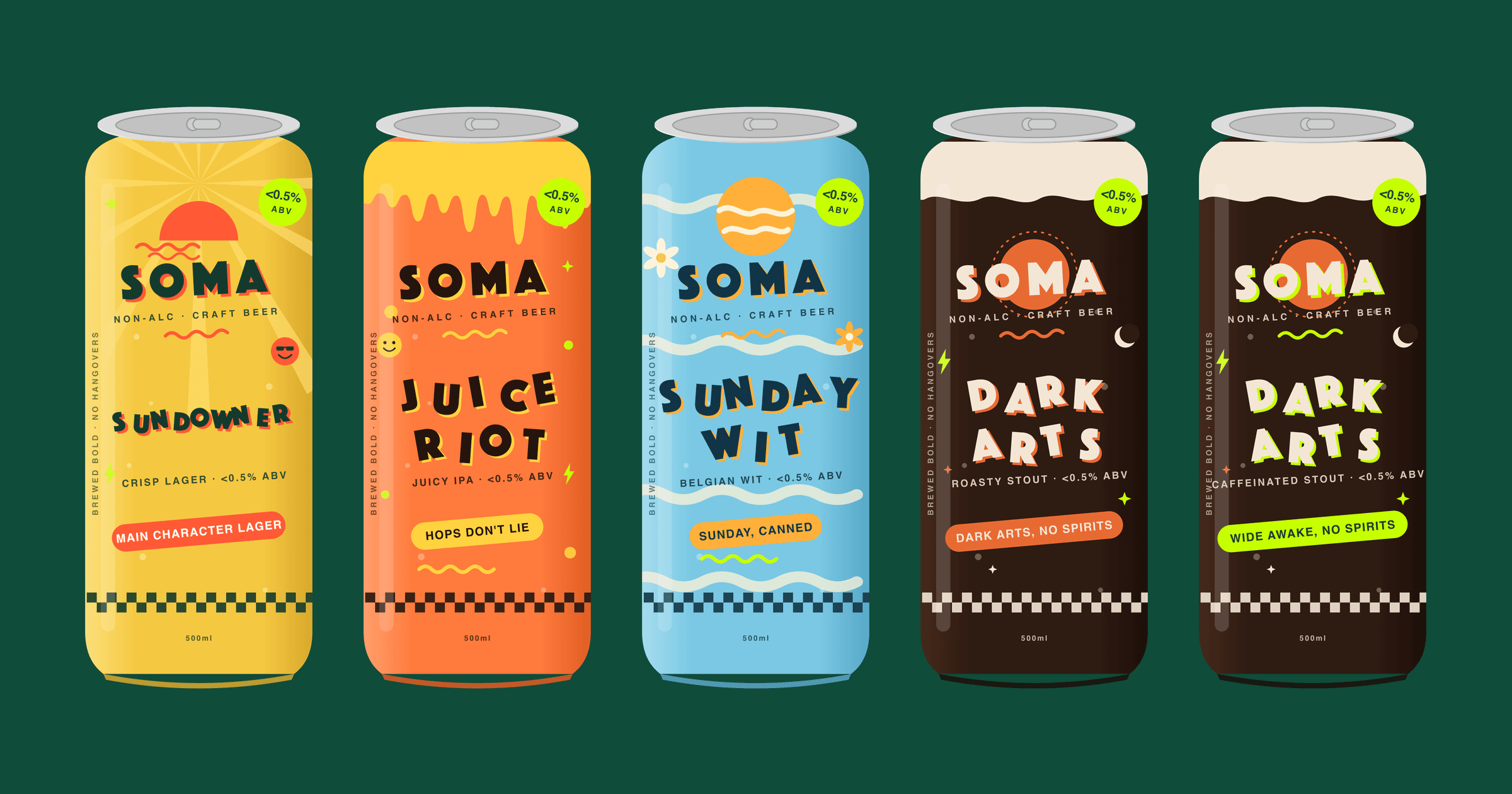 All five cans on green